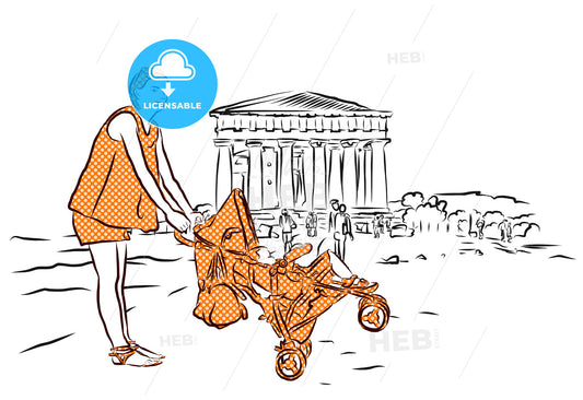 Temple with Mother and Baby in Buggy, Agrigento, Sicily. – instant download