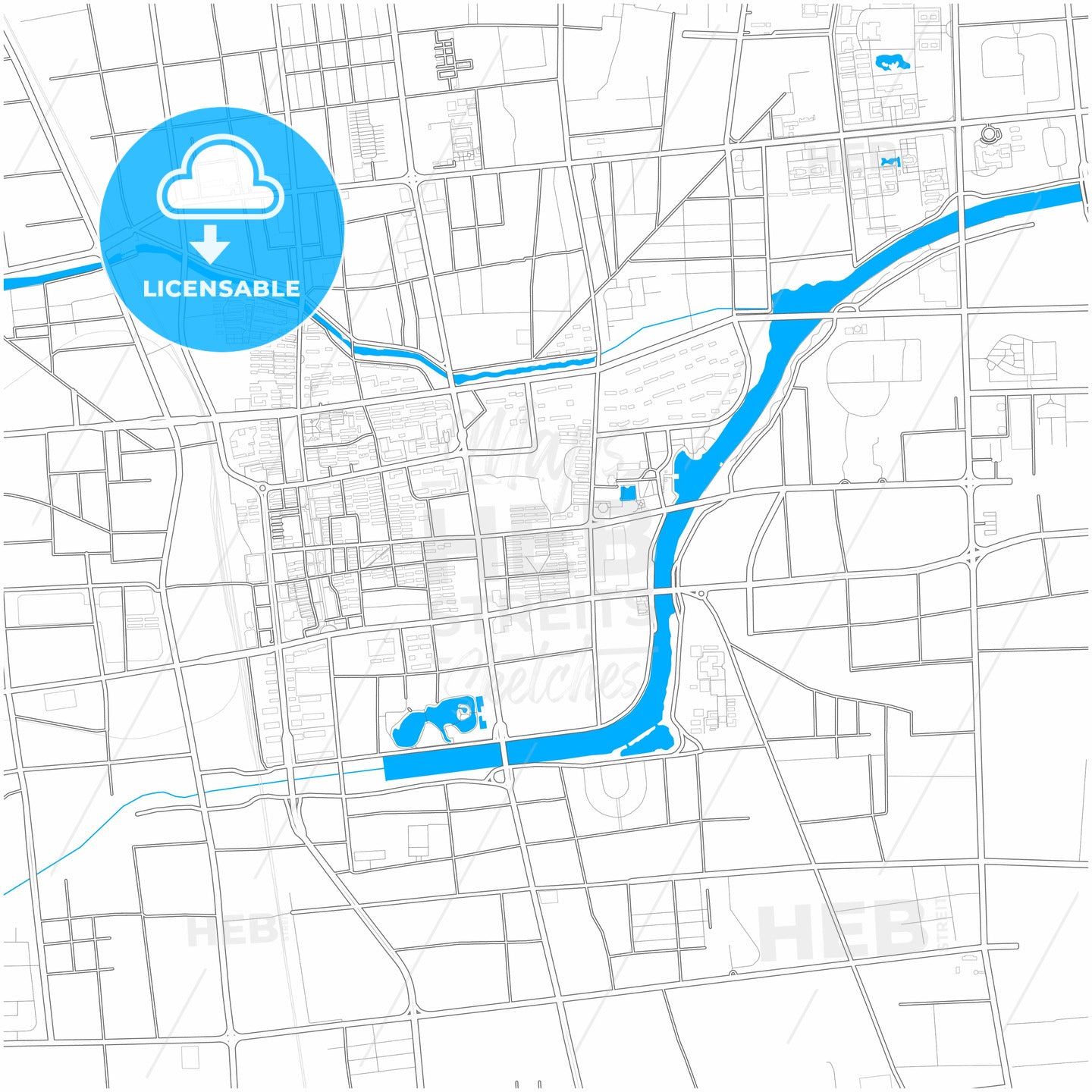 Tengzhou, Shandong, China, city map with high quality roads.