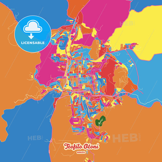 Teofilo Otoni, Brazil Crazy Colorful Street Map Poster Template - HEBSTREITS Sketches