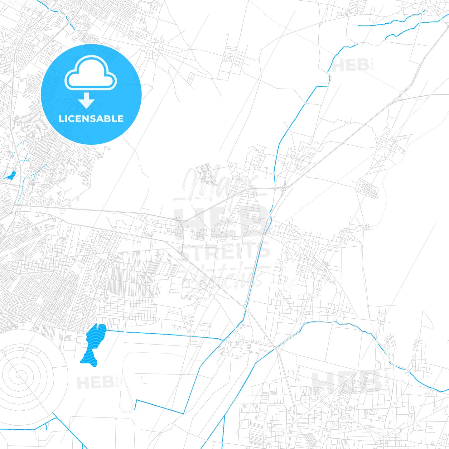 Tepexpan, Mexico PDF vector map with water in focus