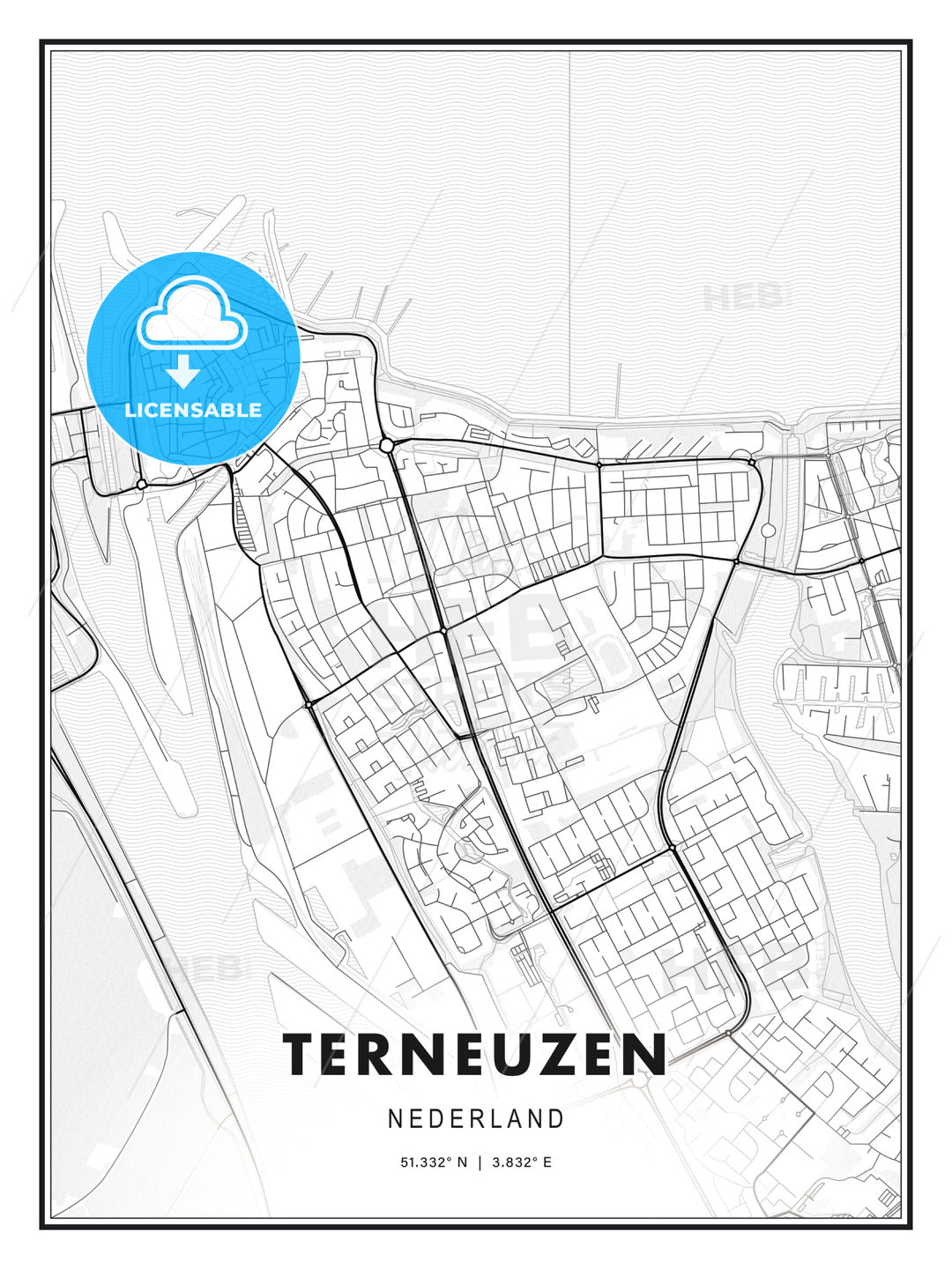 Terneuzen, Netherlands, Modern Print Template in Various Formats - HEBSTREITS Sketches