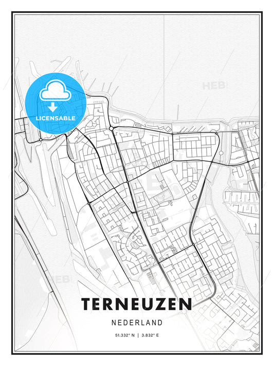 Terneuzen, Netherlands, Modern Print Template in Various Formats - HEBSTREITS Sketches