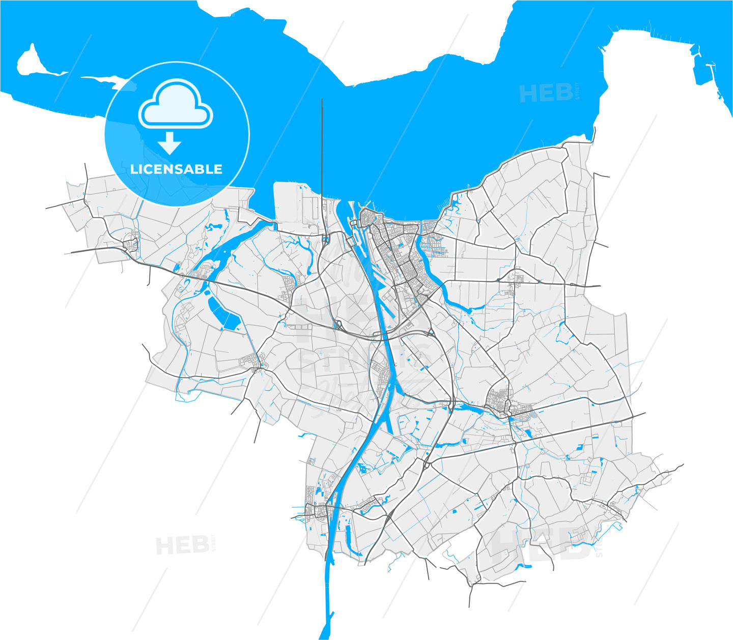 Terneuzen, Zeeland, Netherlands, high quality vector map