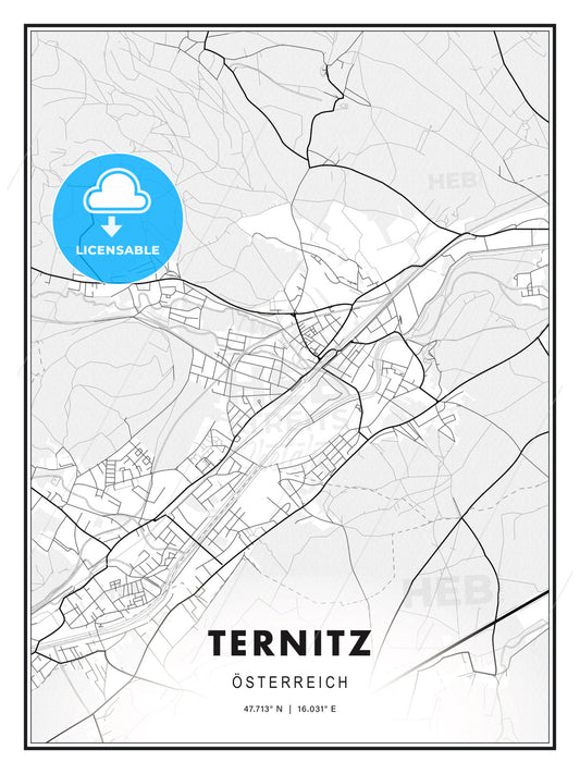 Ternitz, Austria, Modern Print Template in Various Formats - HEBSTREITS Sketches