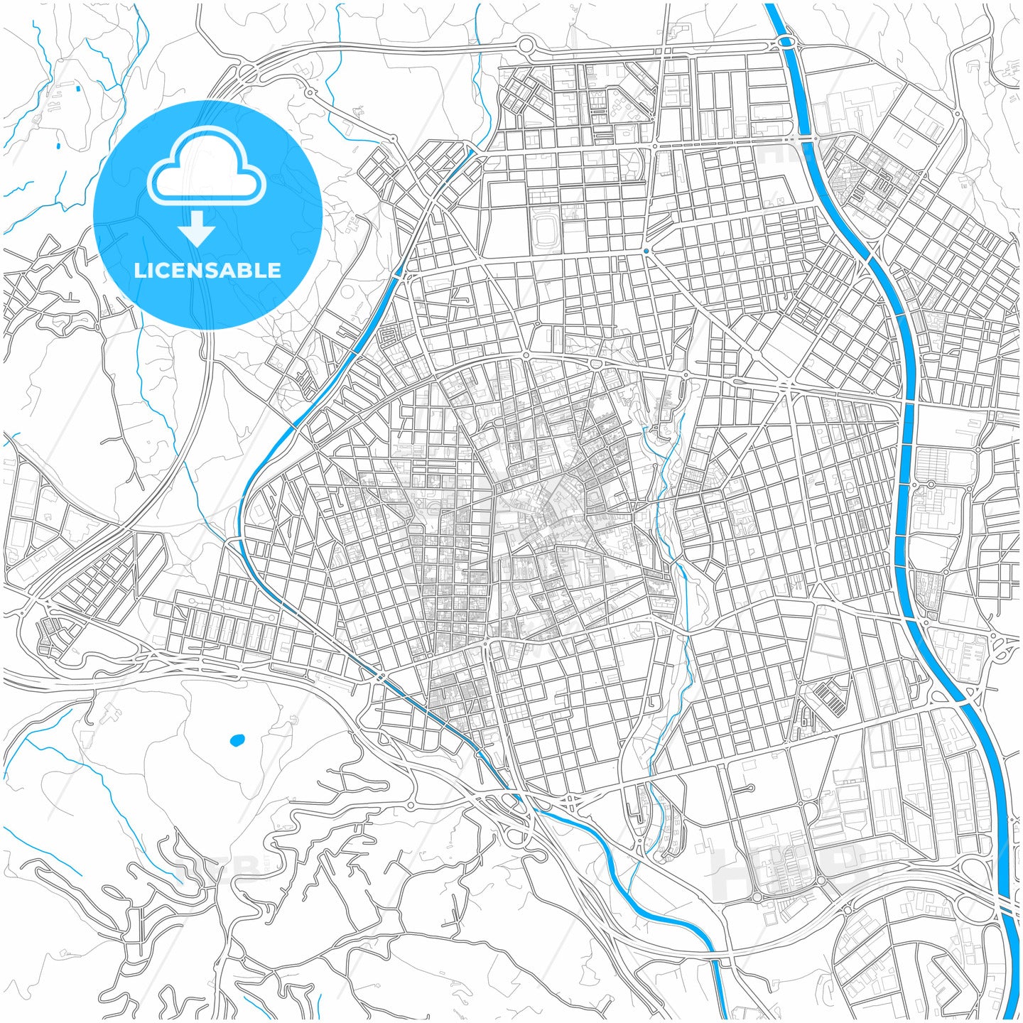 Terrassa, Barcelona, Spain, city map with high quality roads.