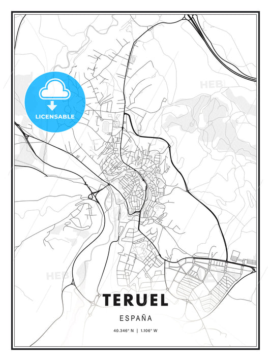 Teruel, Spain, Modern Print Template in Various Formats - HEBSTREITS Sketches