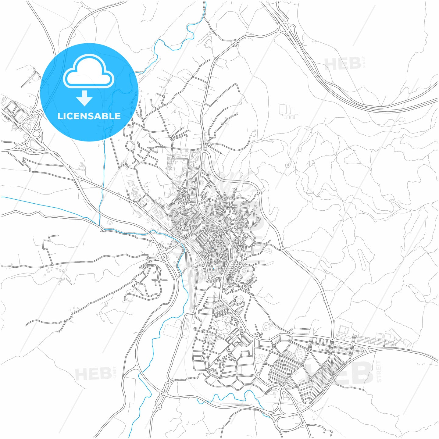 Teruel, Spain, city map with high quality roads.