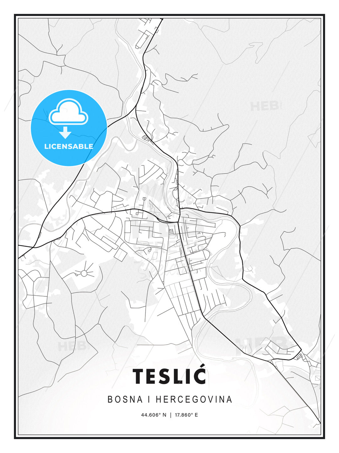 Teslić, Bosnia and Herzegovina, Modern Print Template in Various Formats - HEBSTREITS Sketches