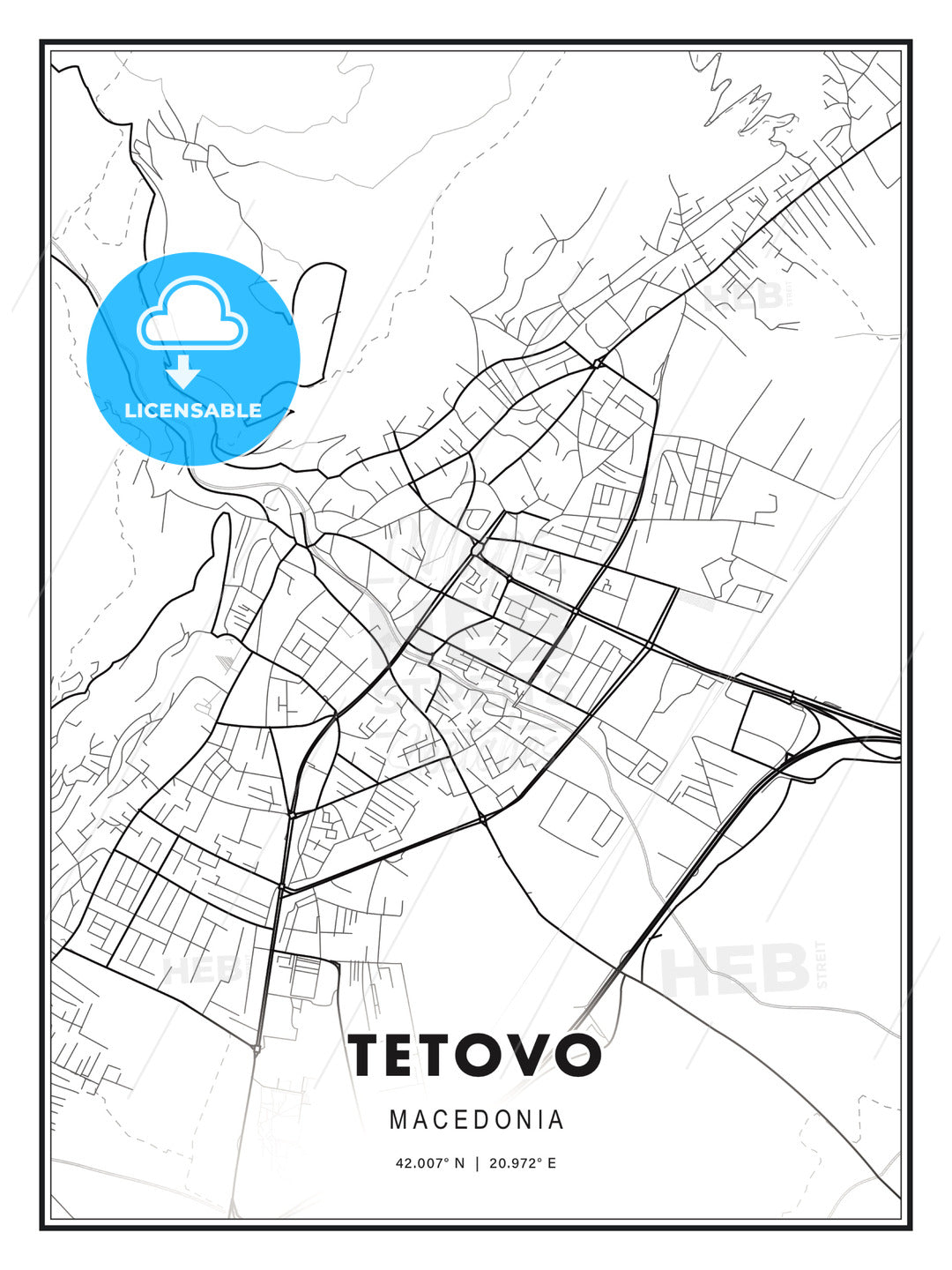 Tetovo, Macedonia, Modern Print Template in Various Formats - HEBSTREITS Sketches