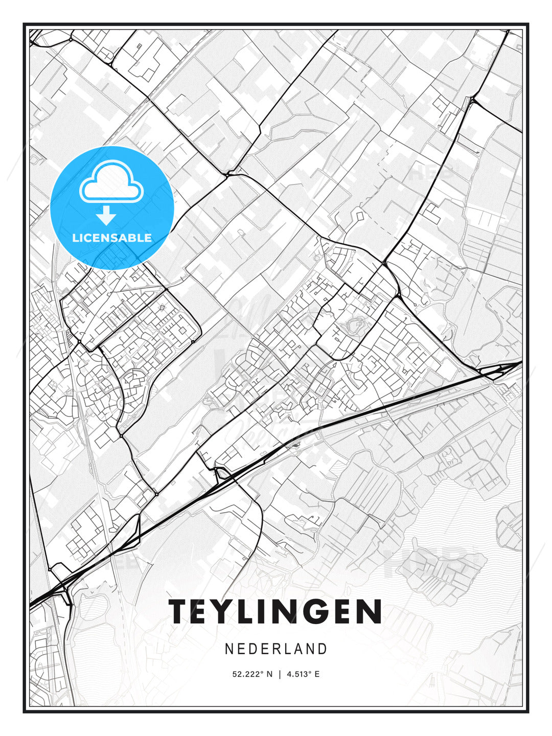 Teylingen, Netherlands, Modern Print Template in Various Formats - HEBSTREITS Sketches