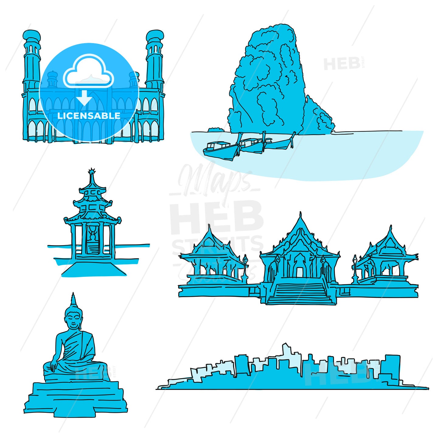 Thailand famous landmarks – instant download