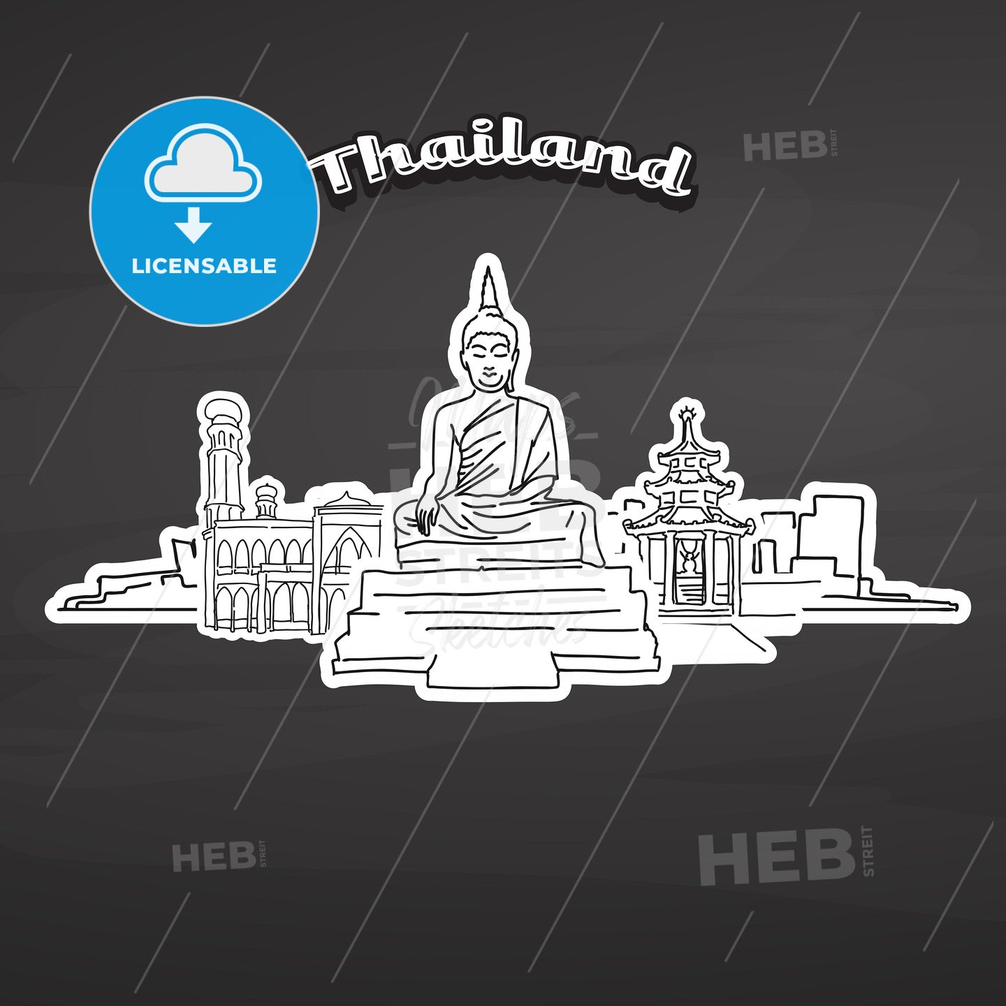 Thailand landmarks on blackboard – instant download