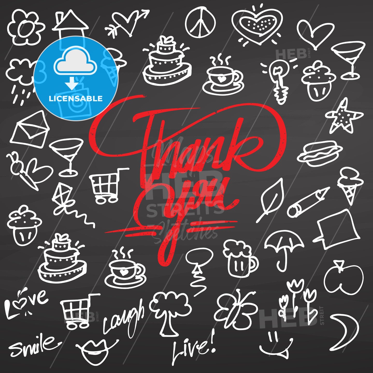 Thank you and doodles on chalkboard – instant download