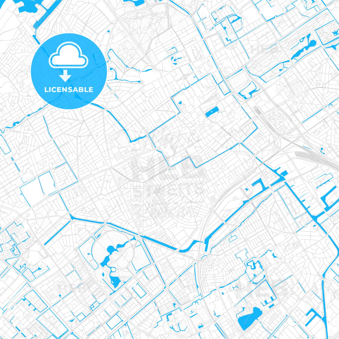 The Hague, Netherlands PDF vector map with water in focus