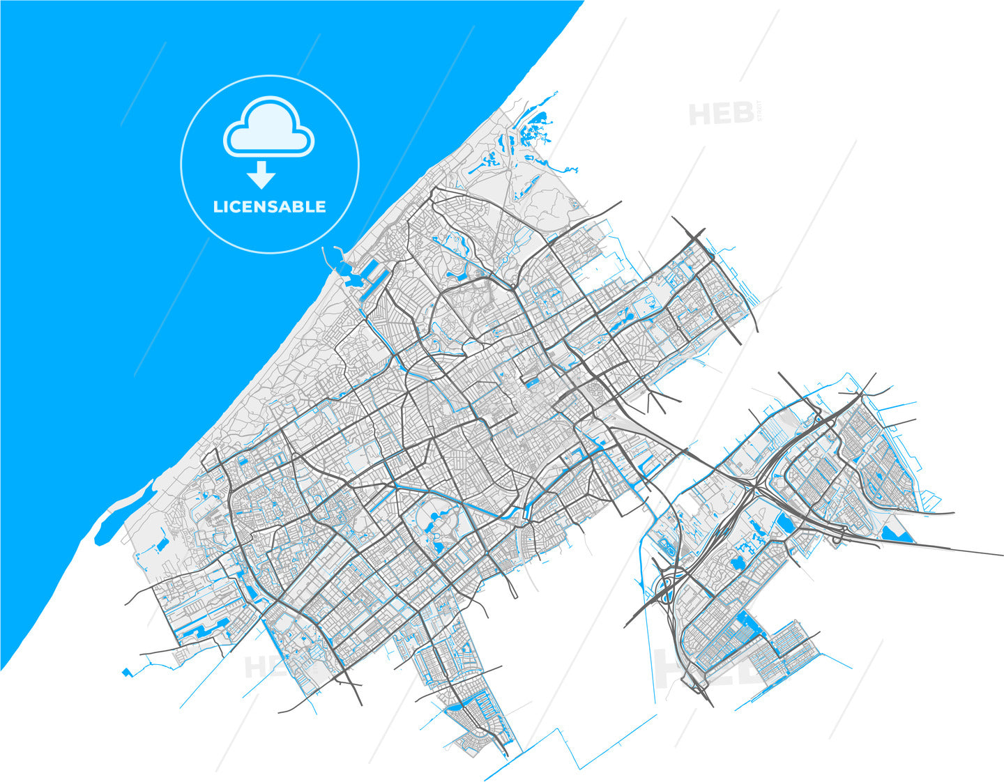 The Hague, South Holland, Netherlands, high quality vector map