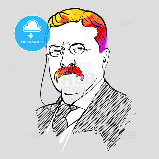 Theodore Roosevelt Colorful Hair Vector Drawing
