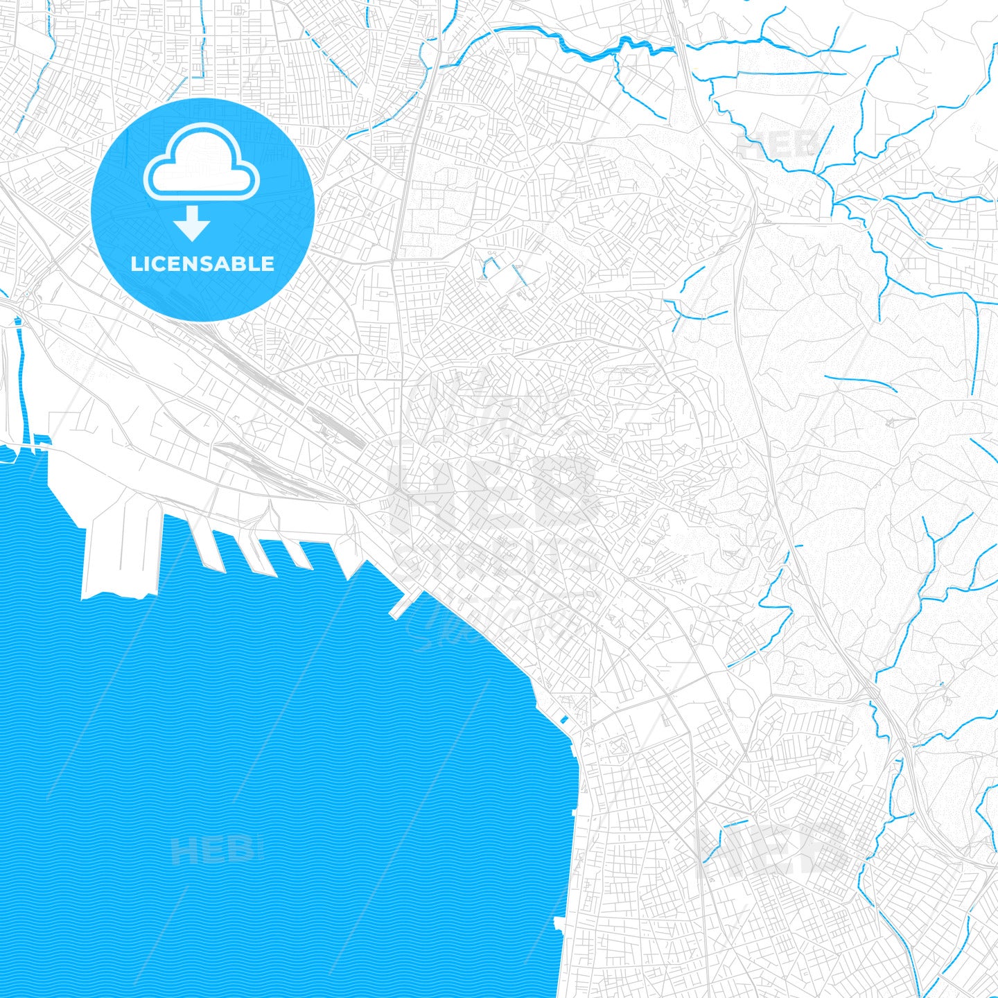  Thessaloniki, Greece PDF vector map with water in focus