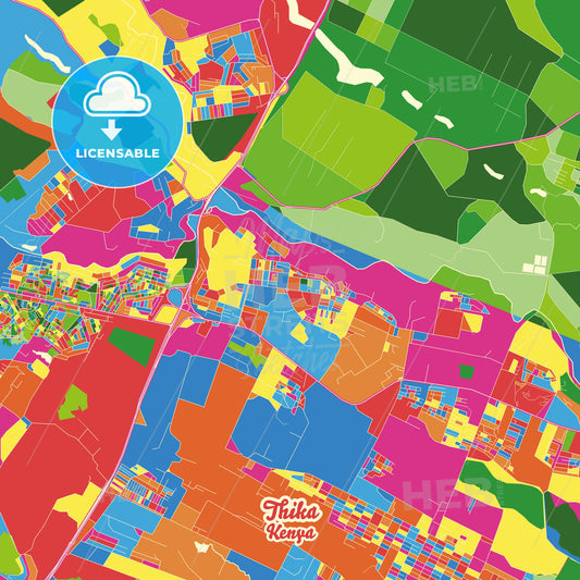 Thika, Kenya Crazy Colorful Street Map Poster Template - HEBSTREITS Sketches