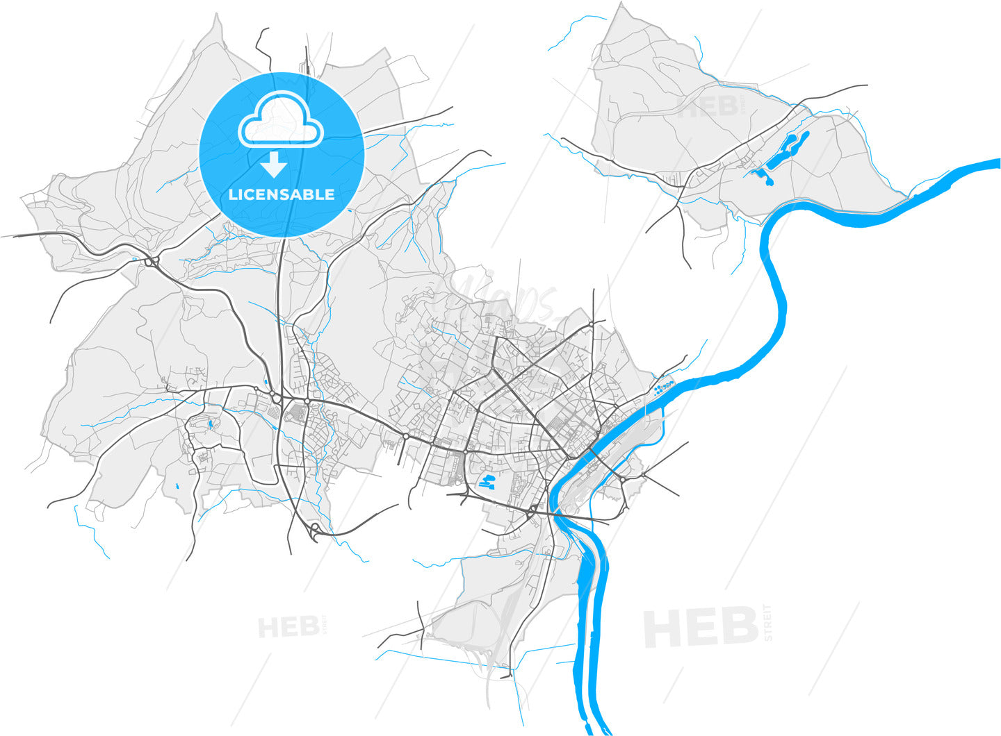 Thionville, Moselle, France, high quality vector map