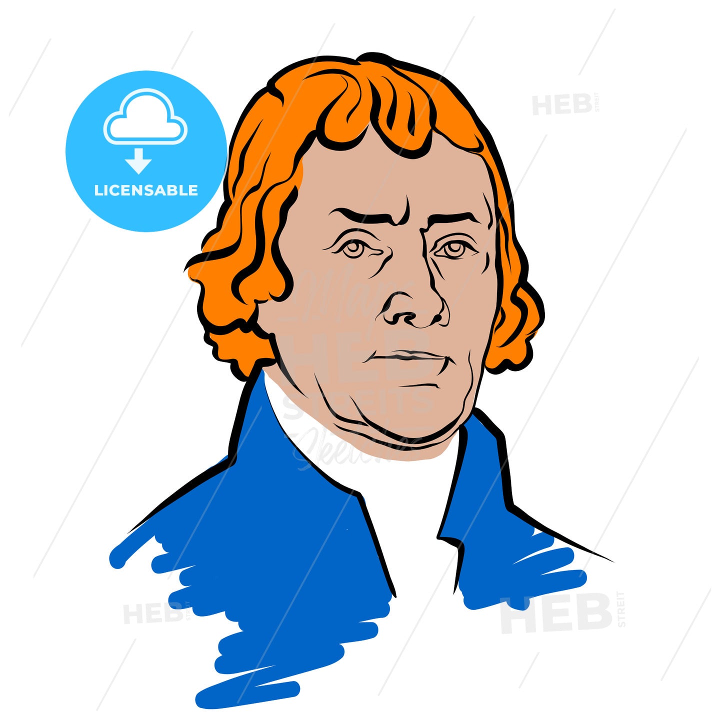 Thomas Jefferson Vector Drawing With Colored Surfaces