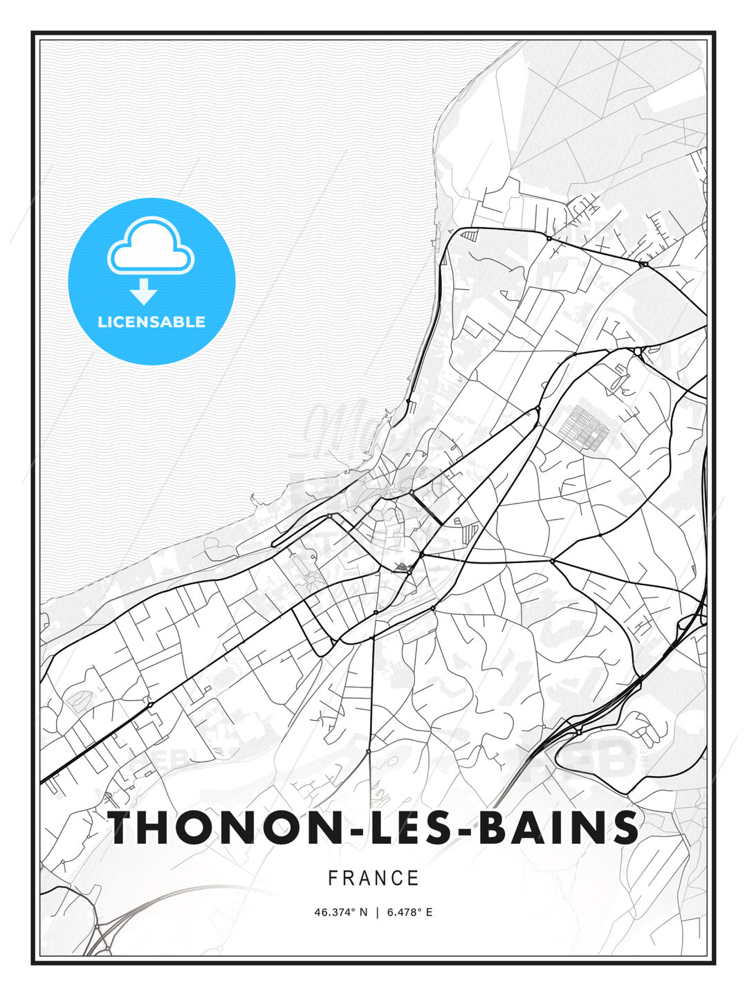Thonon-les-Bains, France, Modern Print Template in Various Formats - HEBSTREITS Sketches