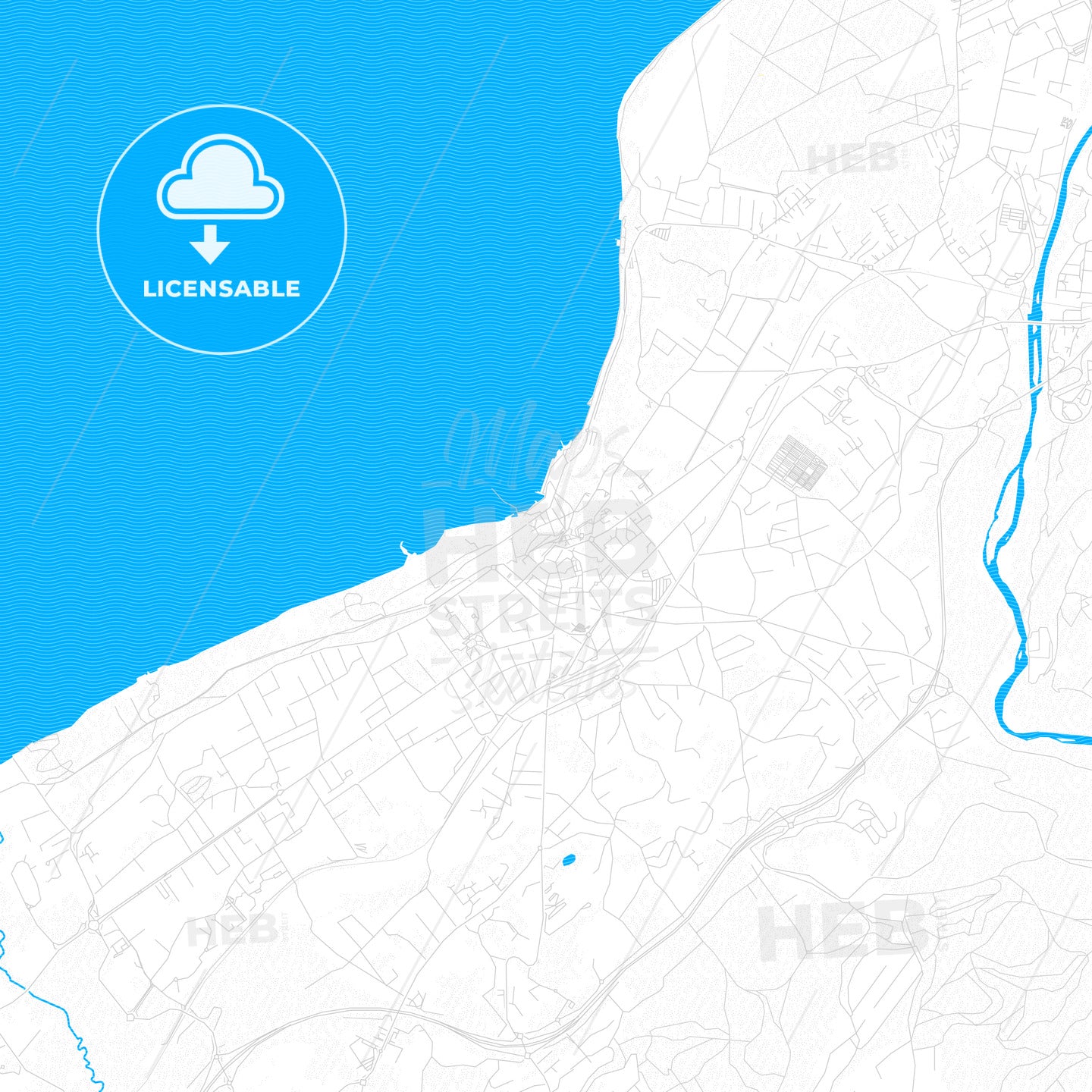 Thonon-les-Bains, France PDF vector map with water in focus