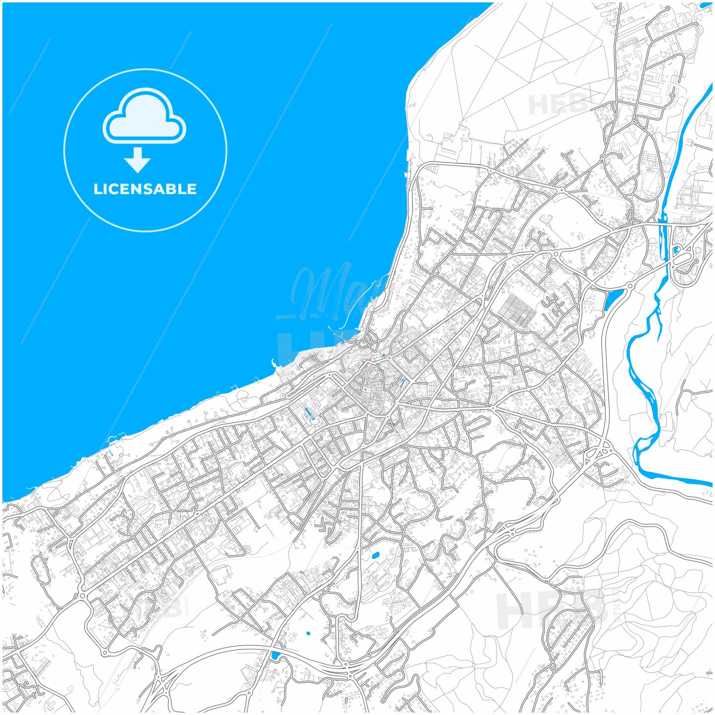 Thonon-les-Bains, Haute-Savoie, France, city map with high quality roads.