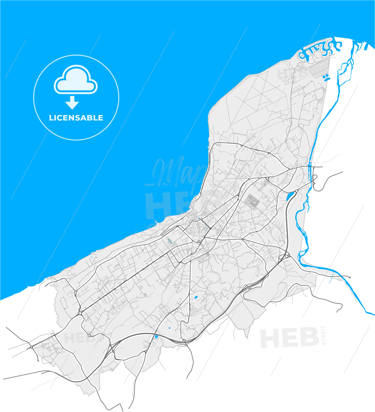 Thonon-les-Bains, Haute-Savoie, France, high quality vector map