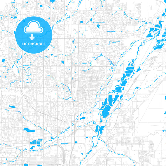 Thornton, Colorado, United States, PDF vector map with water in focus