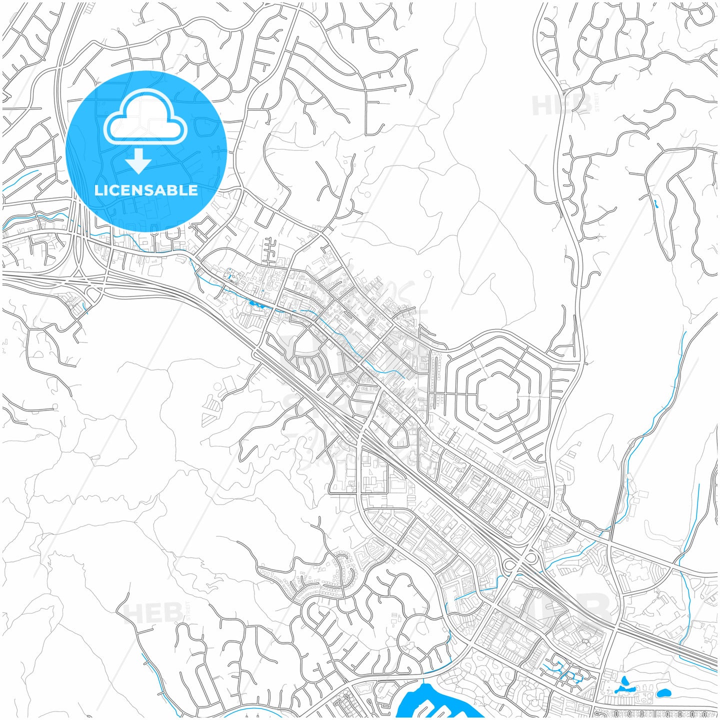 Thousand Oaks, California, United States, city map with high quality roads.