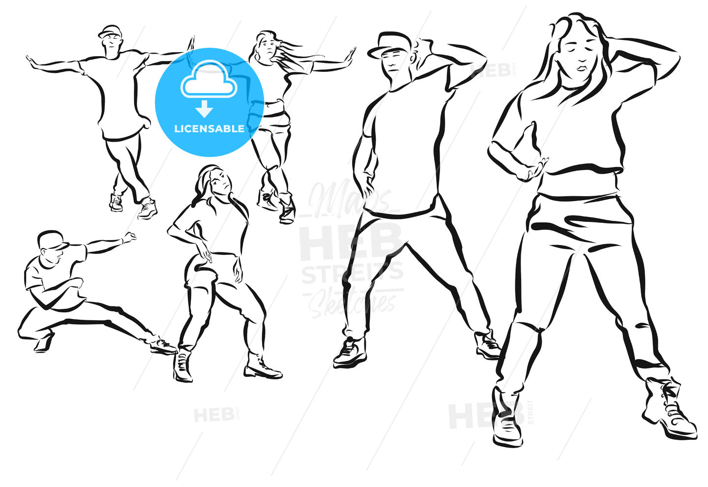 Three Poses Duett, Hip Hop Choreography Coloring Page – instant download