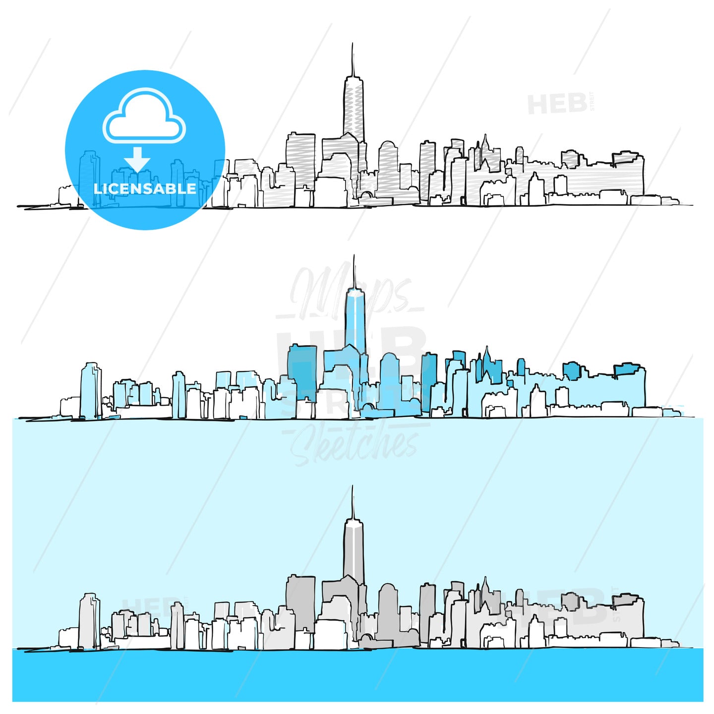 Three Versions of New York City Skyline – instant download