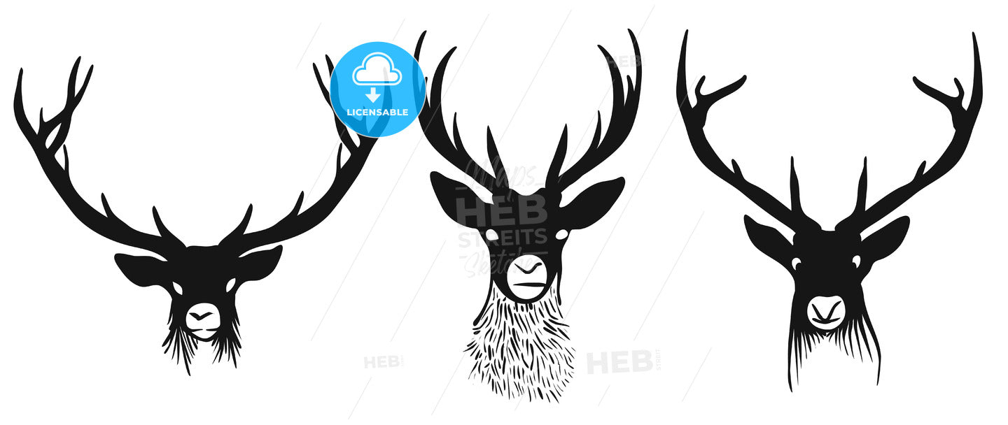 Three deers heads silhouettes – instant download