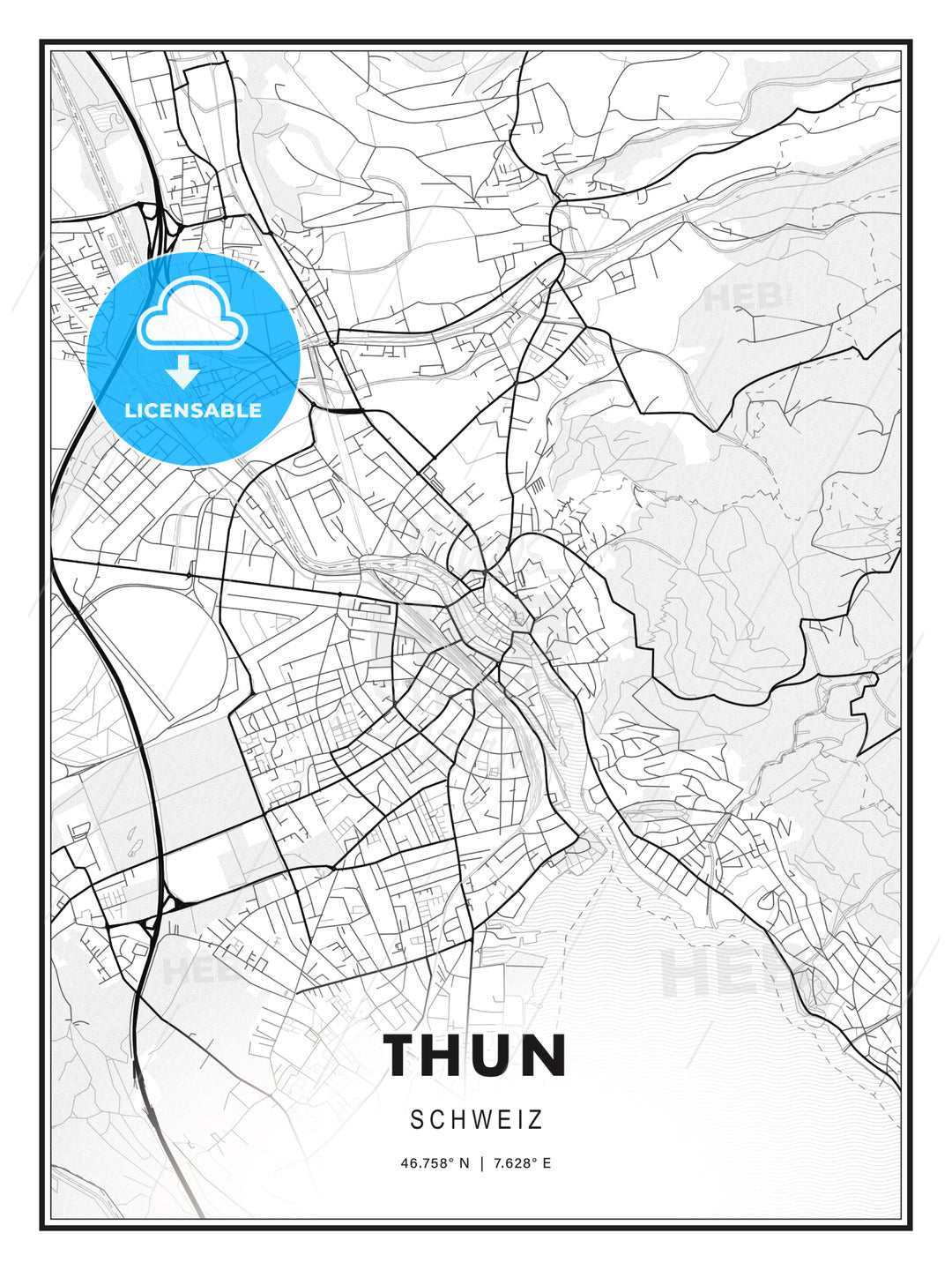Thun, Switzerland, Modern Print Template in Various Formats - HEBSTREITS Sketches