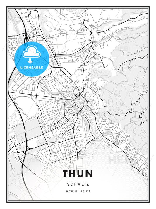 Thun, Switzerland, Modern Print Template in Various Formats - HEBSTREITS Sketches
