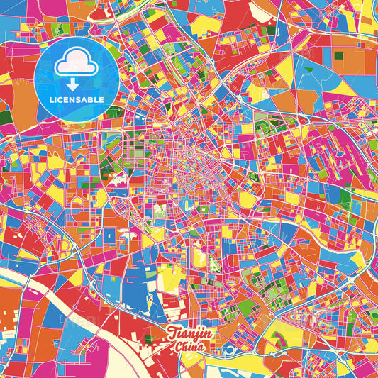 Tianjin, China Crazy Colorful Street Map Poster Template - HEBSTREITS Sketches