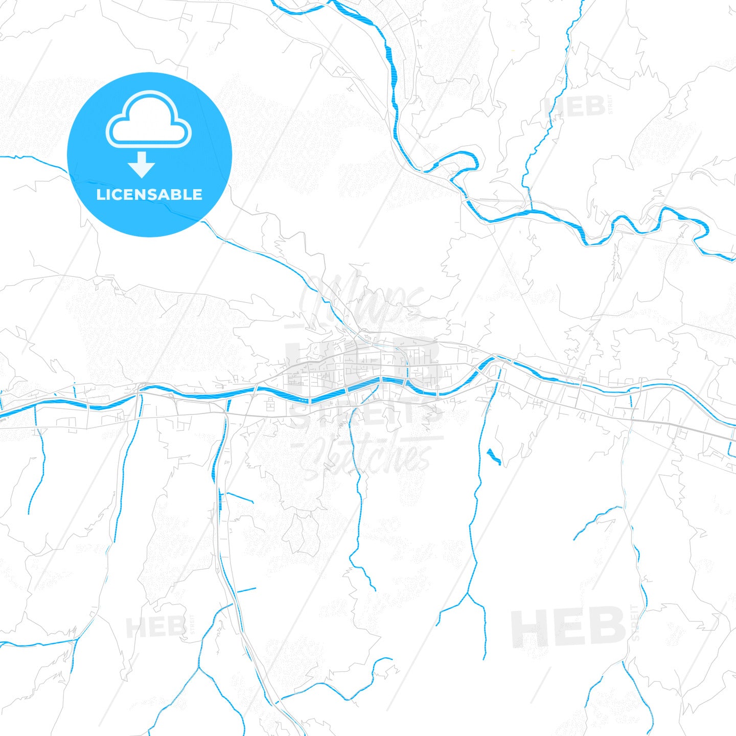 Tianshui, China PDF vector map with water in focus