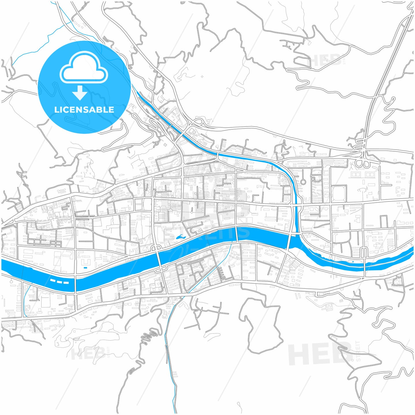 Tianshui, Gansu, China, city map with high quality roads.