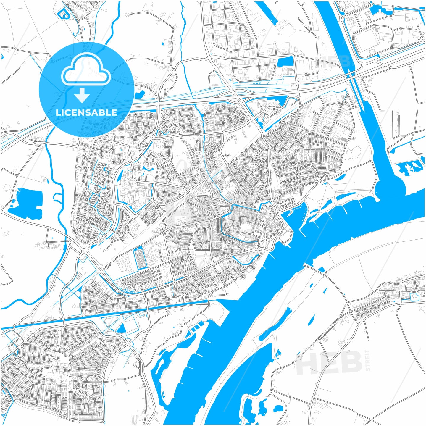 Tiel, Gelderland, Netherlands, city map with high quality roads.