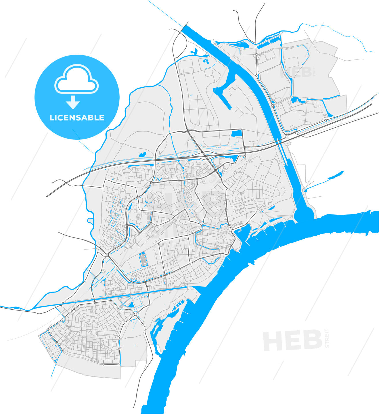 Tiel, Gelderland, Netherlands, high quality vector map
