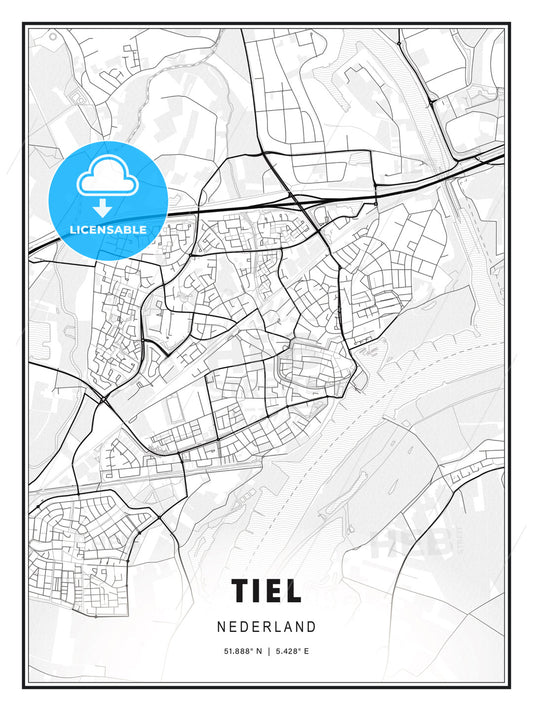Tiel, Netherlands, Modern Print Template in Various Formats - HEBSTREITS Sketches