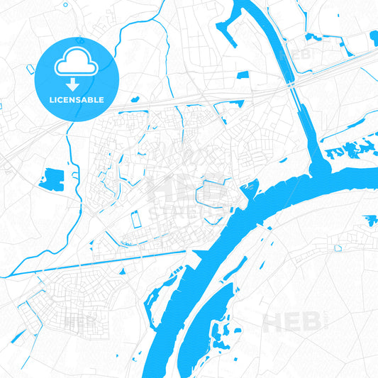 Tiel, Netherlands PDF vector map with water in focus