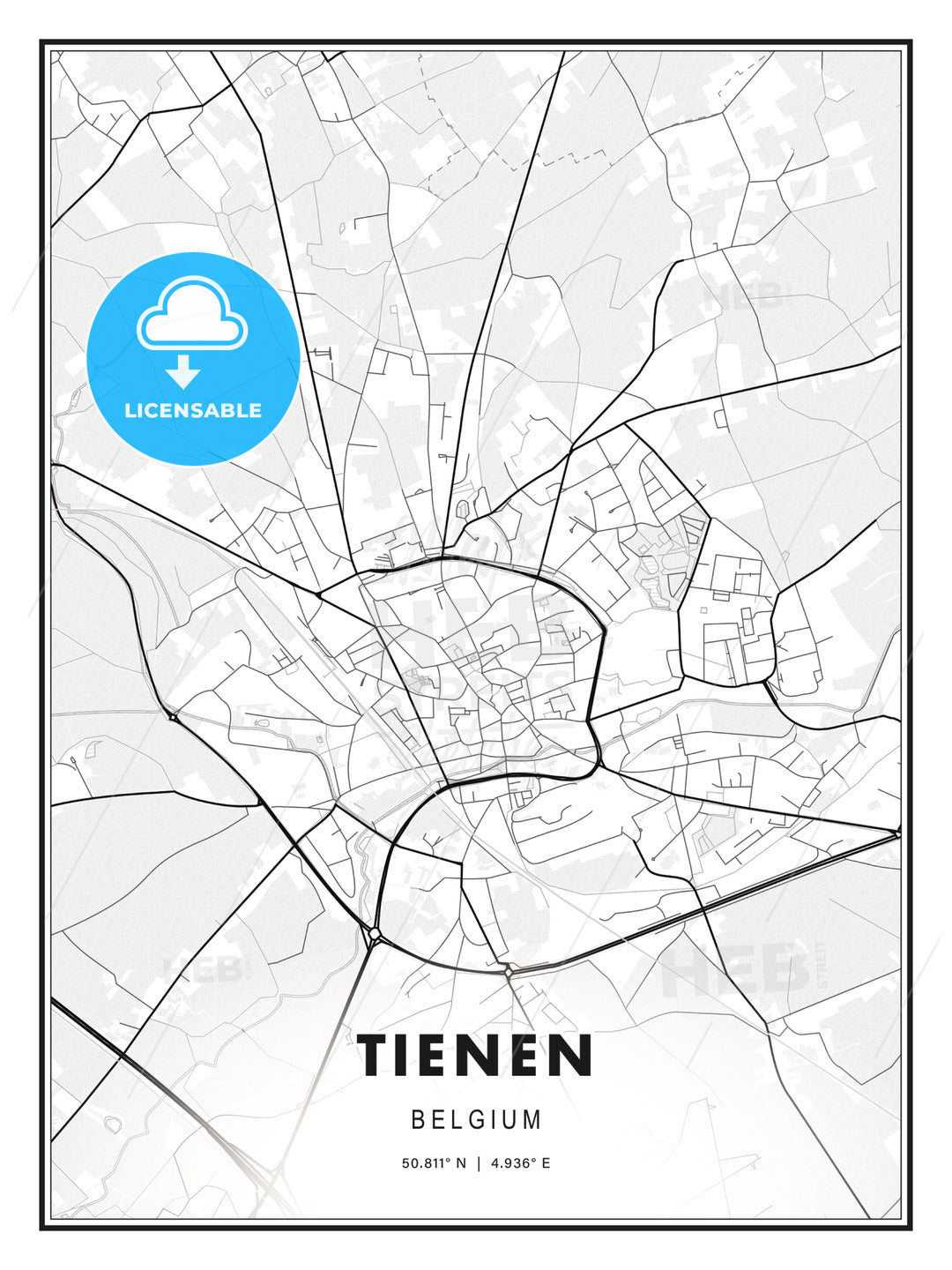 Tienen, Belgium, Modern Print Template in Various Formats - HEBSTREITS Sketches