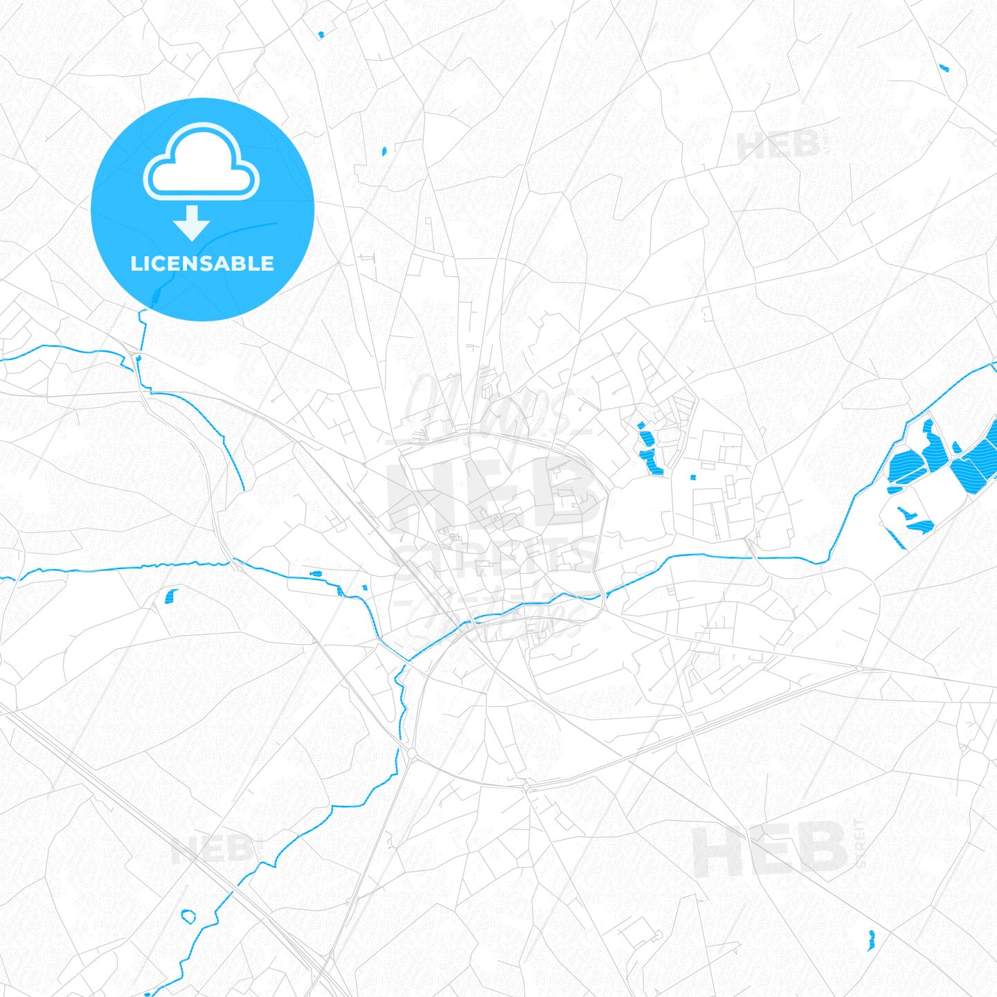 Tienen, Belgium PDF vector map with water in focus