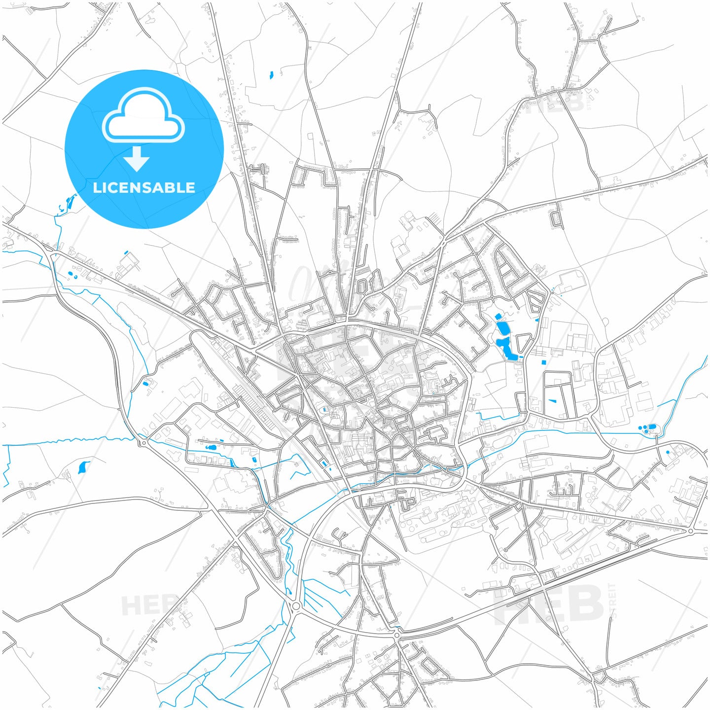 Tienen, Flemish Brabant, Belgium, city map with high quality roads.