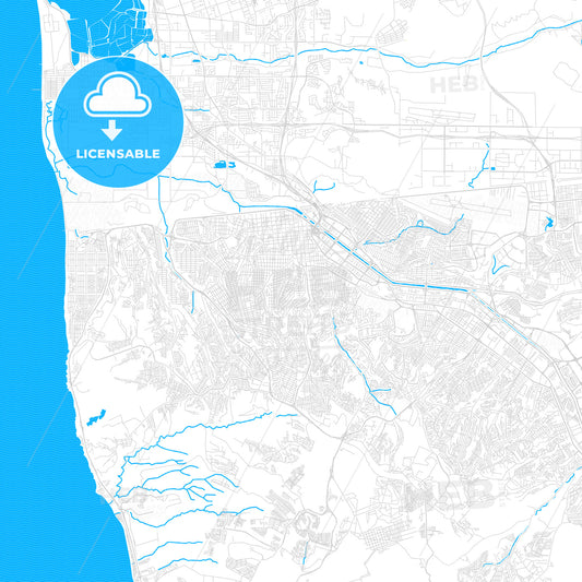 Tijuana, Mexico PDF vector map with water in focus