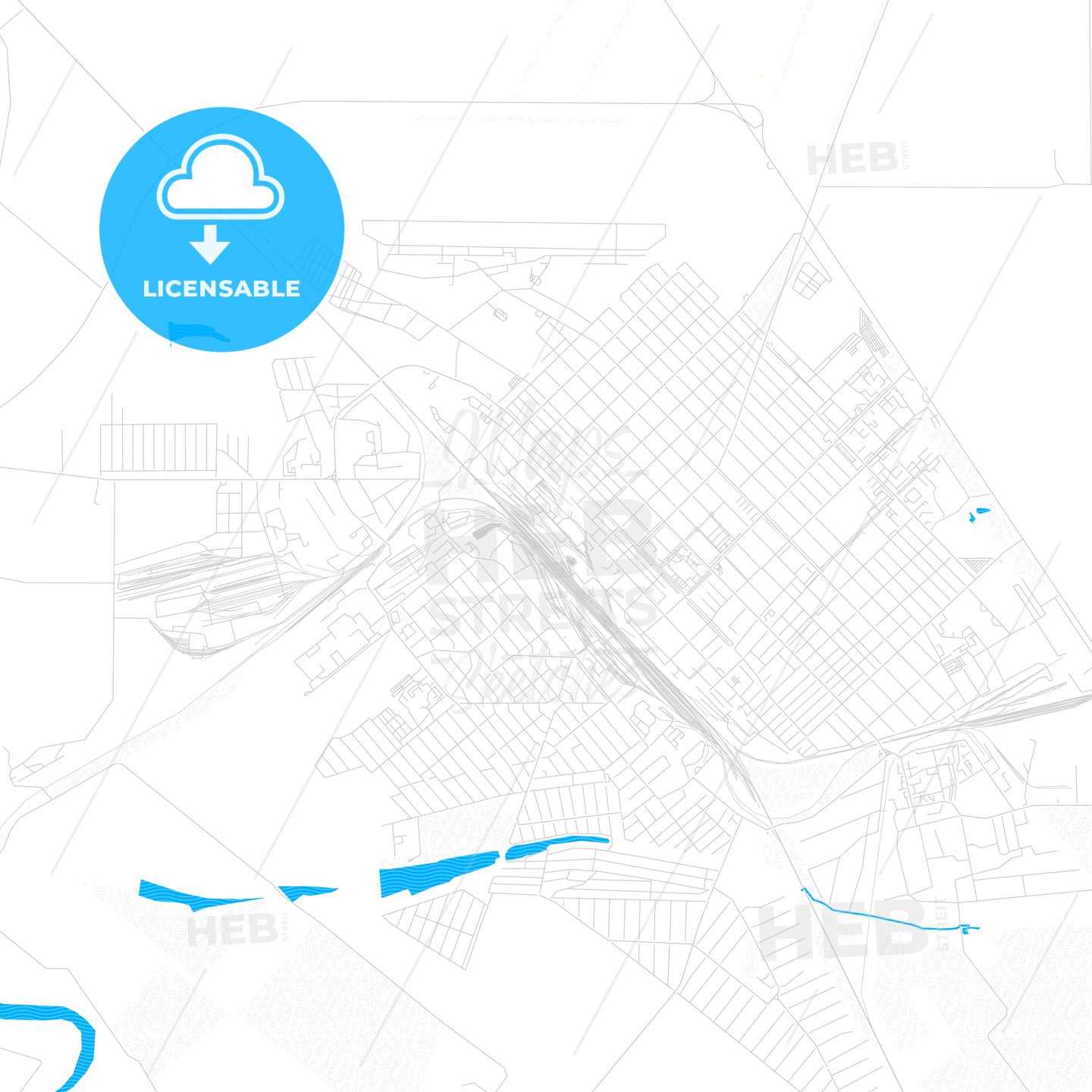 Tikhoretsk, Russia PDF vector map with water in focus