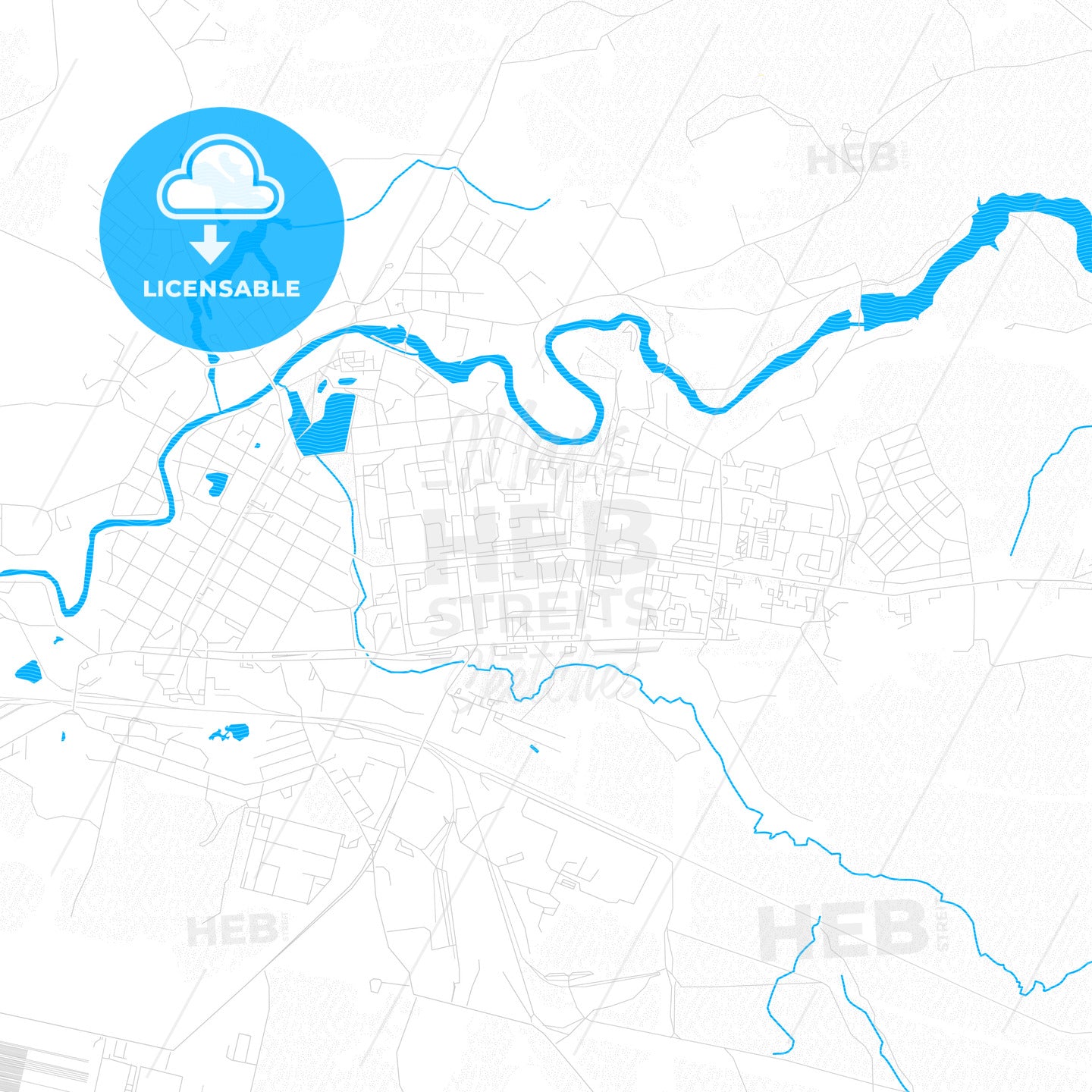 Tikhvin, Russia PDF vector map with water in focus