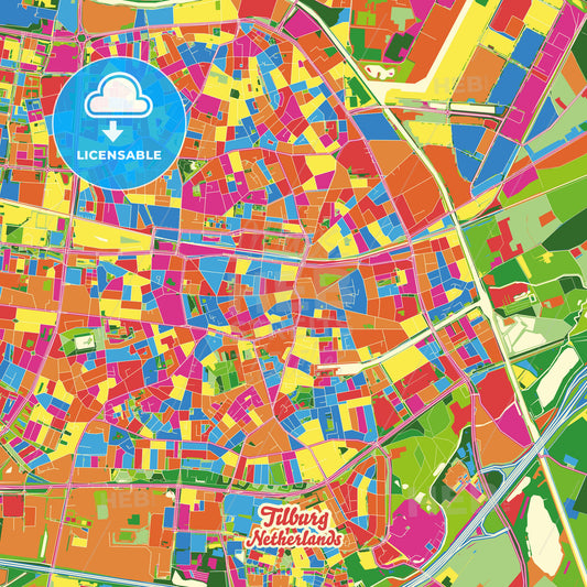Tilburg, Netherlands Crazy Colorful Street Map Poster Template - HEBSTREITS Sketches