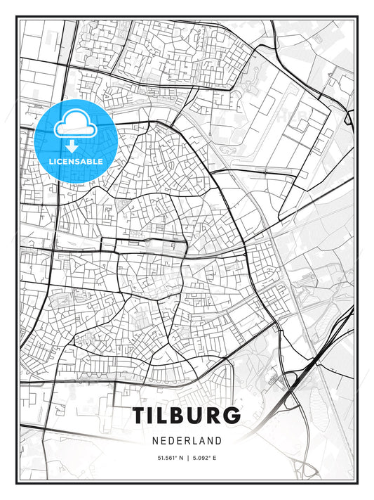 Tilburg, Netherlands, Modern Print Template in Various Formats - HEBSTREITS Sketches